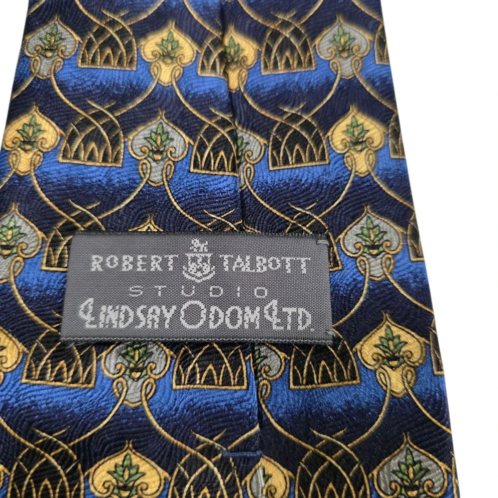 Robert Talbott Lindsay Odom Mens Necktie Blue Floral Silk Hand Sewn‎ USA Boho